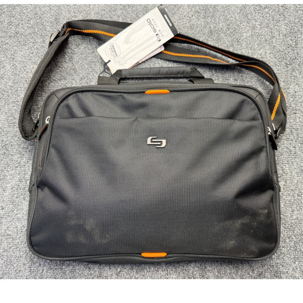 Solo New York Ace Slim Brief 13.3 Laptop Bag Black Orange NEW WITH TAGS